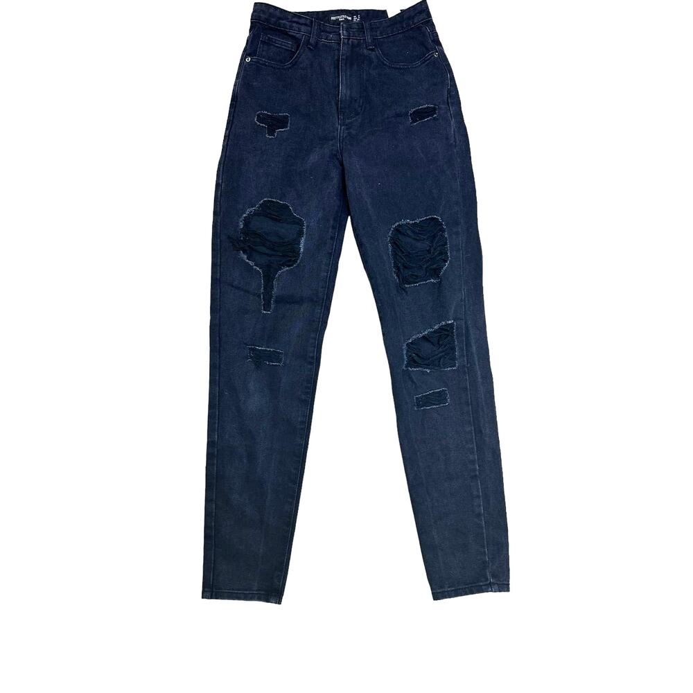 Pretty‎ Little Thing NWT Tall Black Distressed Mom Jean - 6 Tall (UK Size) / 2US